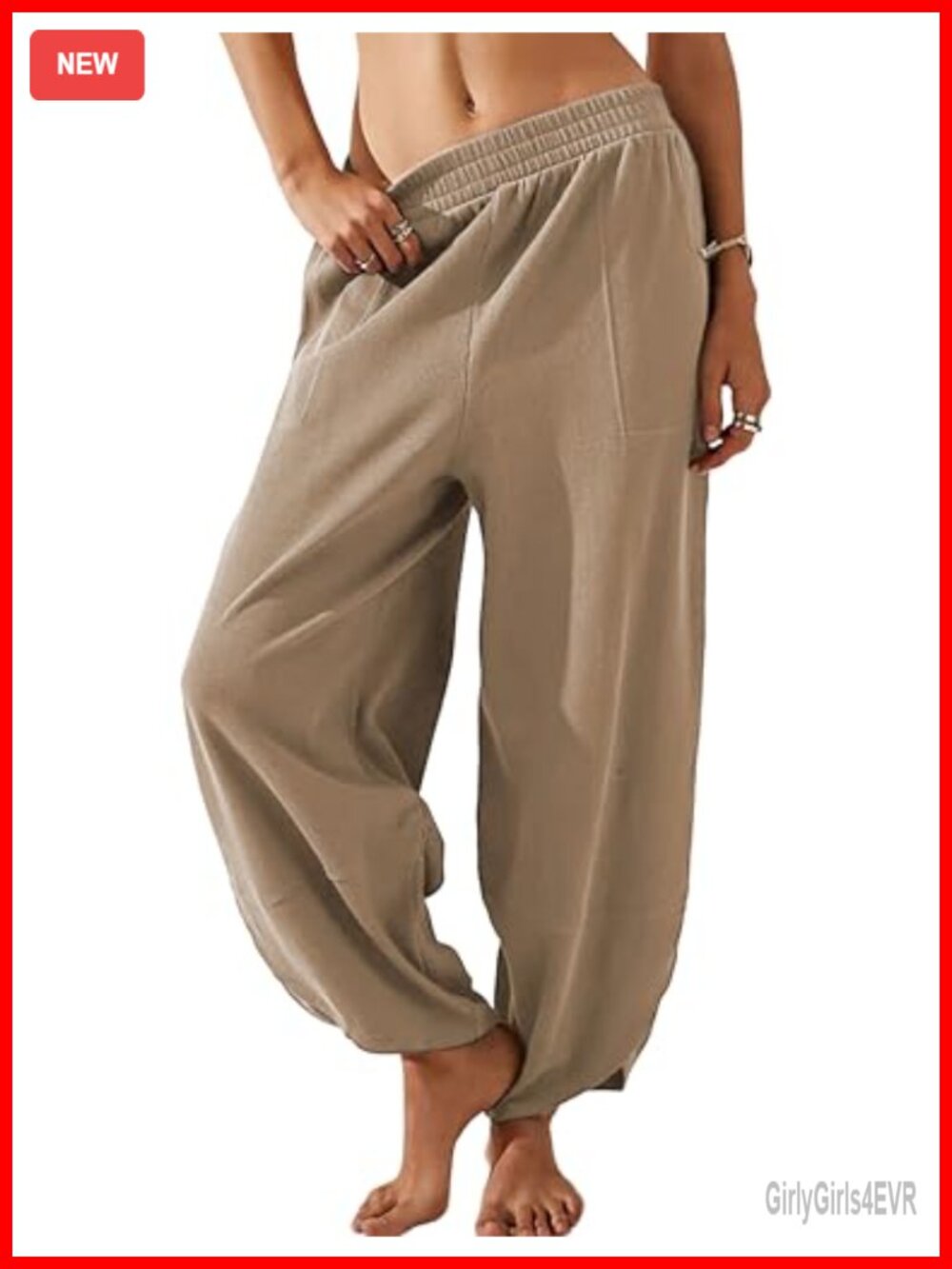 Women Cotton Wide Leg Palazzo Pants Elastic Waist Loose Beach Lounge